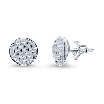 Hip Hop Round Stud Earrings Simulated Cubic Zirconia Screw Back 925 Sterling Silver